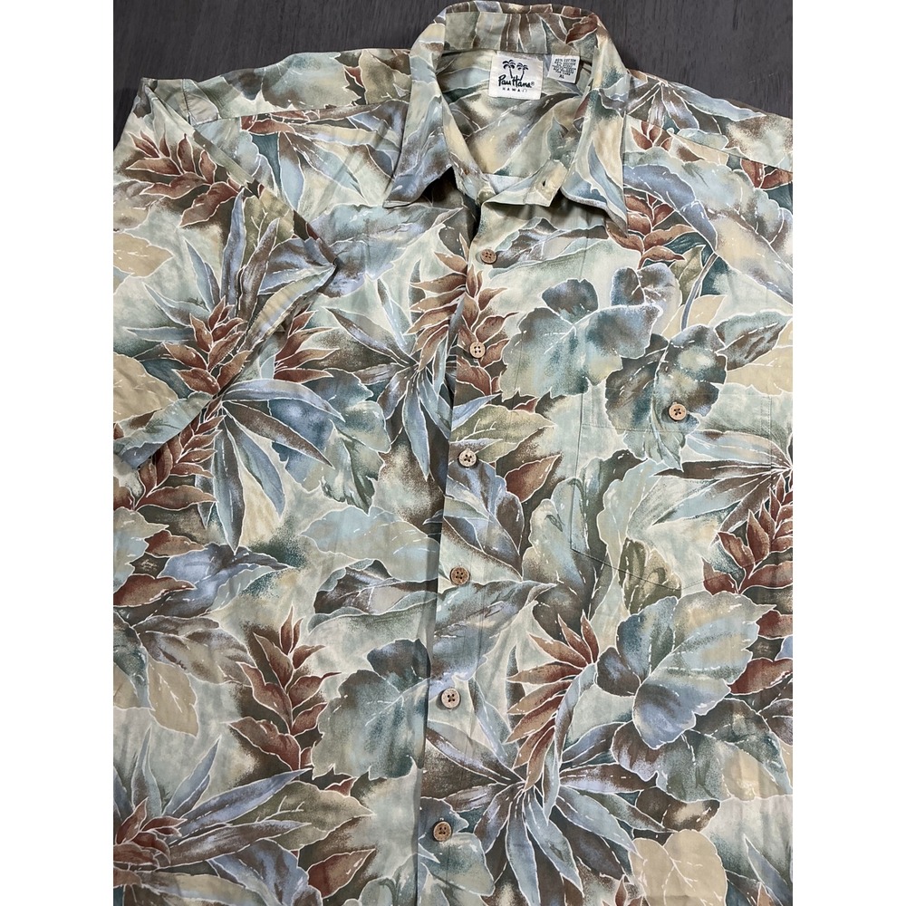 VTG 90s Pau Hana Hawaii Tropical Leaf Hawaii Men's Shirt Size XL